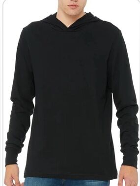 C & H Black Hooded Lightweight Long Sleeve Cotton Tee Shirt Unisex Size XL